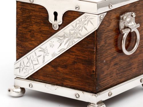 ANTIQUE TEA CADDY WITH AN OAK BODY AND SILVER PLATED MOUNTS - ADDITIONAL PHOTO 6