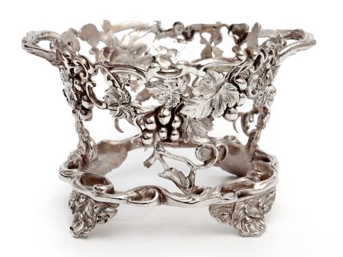 SILVER PLATE SUGAR BASKET WITH A CRANBERRY GLASS LINER AND GRAPE AND VINE SIDES - ADDITIONAL PHOTO 1