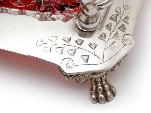 SILVER PLATED BASKET WITH A GRADUATED COLOUR CRANBERRY TO CLEAR GLASS LINER - ADDITIONAL PHOTO 5