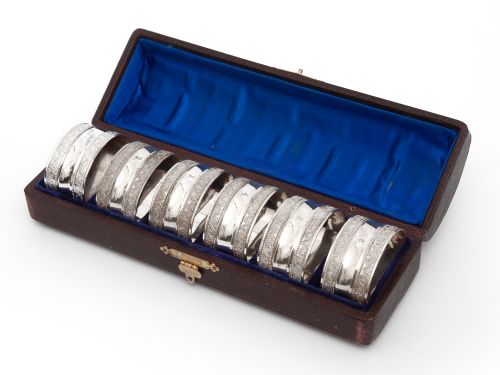 six numbered oval victorian silver plated napkin rings - CATEGORY: ANTIQUE SILVER - DATED 1890