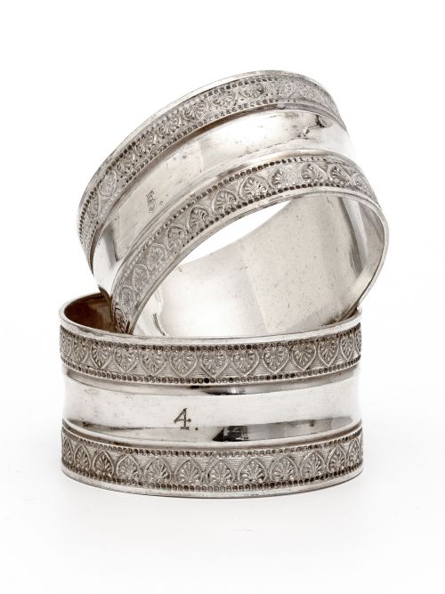 SIX NUMBERED OVAL VICTORIAN SILVER PLATED NAPKIN RINGS - ADDITIONAL PHOTO 2