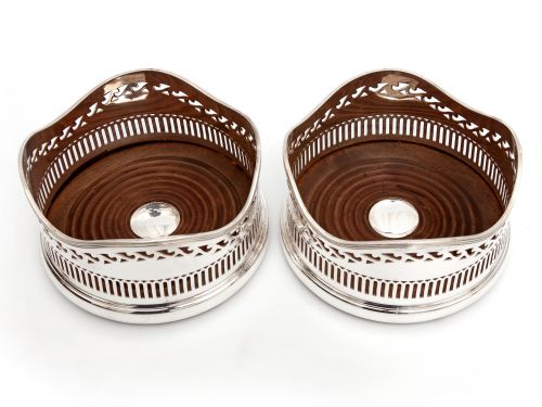 EDWARDIAN SILVER PLATED COASTERS WITH SCROLL AND BAR PIERCED SIDES - ADDITIONAL PHOTO 2