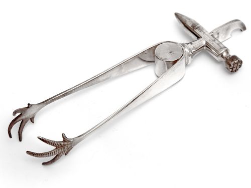 P.h.v. & Co Silver Plated Claw Ice Tongs with Ice Hammer and Bottle Opener