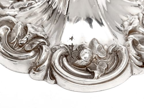 PAIR OF ANTIQUE SILVER PLATED CANDLESTICKS WITH BALUSTER FLORAL COLUMNS AND ROCOCO BASES - ADDITIONAL PHOTO 5