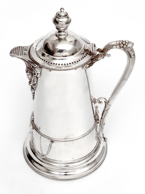 antique silver plated ice cooler lemonade jug by john round son - CATEGORY: ANTIQUE JUGS - DATED 1890