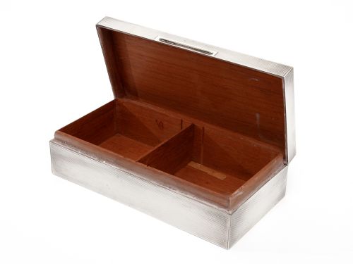 SILVER ENGINE TURNED CEDAR LINED TRINKET OR CIGARETTE BOX - ADDITIONAL PHOTO 1
