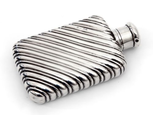 victorian silver spiral embossed hip flask - CATEGORY: ANTIQUE SILVER - DATED 1880