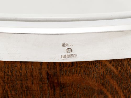 EDWARDIAN OAK AND SILVER PLATE BOWL WITH A CHINA LINER - ADDITIONAL PHOTO 3