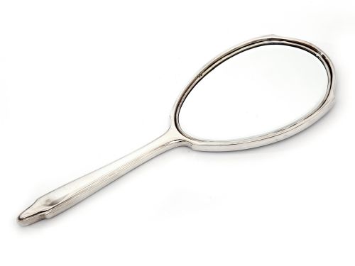 ART DECO STYLE BLACK AND WHITE GUILLOCHE ENAMEL AND SILVER HAND MIRROR - ADDITIONAL PHOTO 1