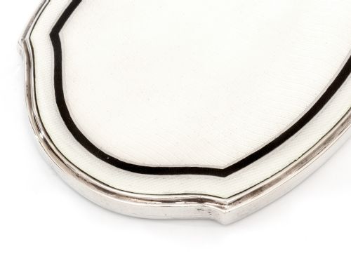 ART DECO STYLE BLACK AND WHITE GUILLOCHE ENAMEL AND SILVER HAND MIRROR - ADDITIONAL PHOTO 4