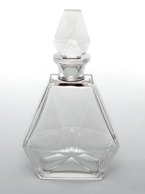 vintage plain art deco decanter with a continental silver collar - CATEGORY: ANTIQUE SILVER - DATED 1930