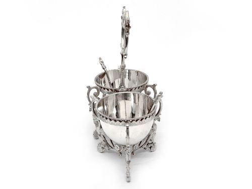 VICTORIAN SILVER PLATED SUGAR AND CREAM STAND WITH A SUGAR SIFTER AND CREAM LADLE - ADDITIONAL PHOTO 1
