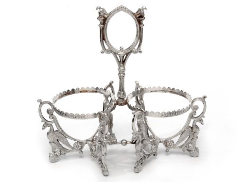 VICTORIAN SILVER PLATED SUGAR AND CREAM STAND WITH A SUGAR SIFTER AND CREAM LADLE - ADDITIONAL PHOTO 2