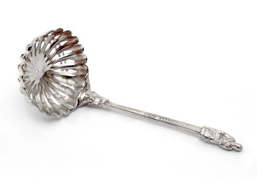 VICTORIAN SILVER PLATED SUGAR AND CREAM STAND WITH A SUGAR SIFTER AND CREAM LADLE - ADDITIONAL PHOTO 4