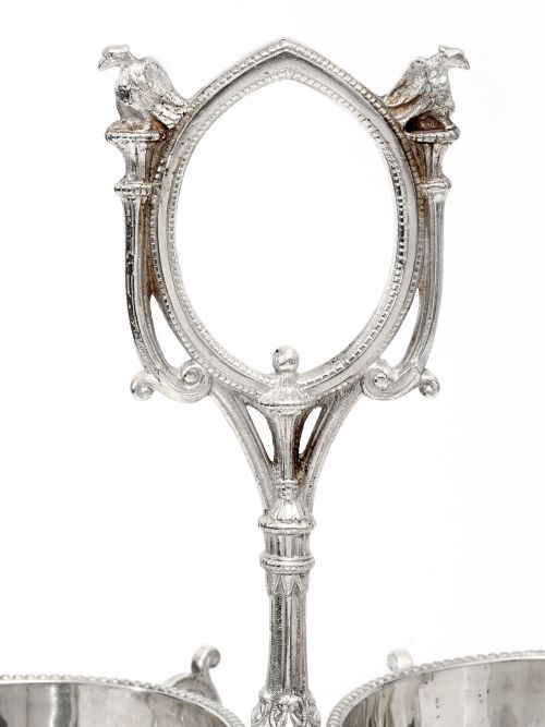 VICTORIAN SILVER PLATED SUGAR AND CREAM STAND WITH A SUGAR SIFTER AND CREAM LADLE - ADDITIONAL PHOTO 7