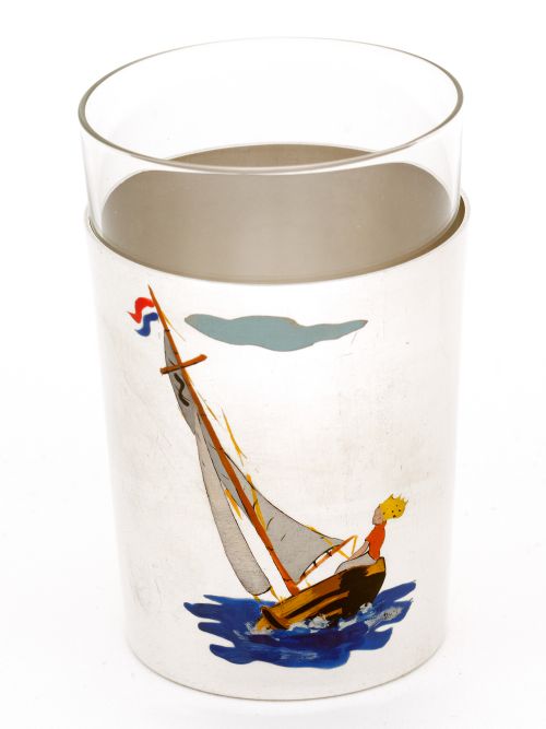 VINTAGE SILVER PLATED COCKTAIL SHAKER AND EIGHT TUMBLERS WITH ENAMEL PAINTED SAILING BOATS - ADDITIONAL PHOTO 7