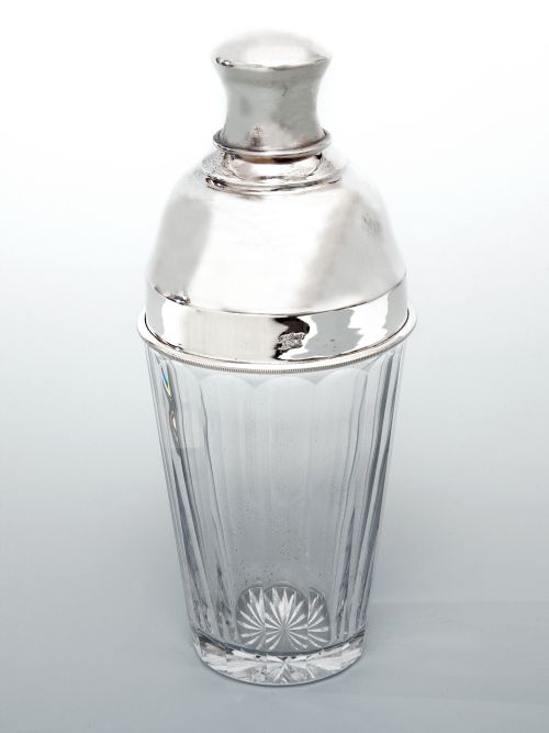 english glass and silver plated three section cocktail shaker - CATEGORY: ANTIQUE SILVER - DATED 1940