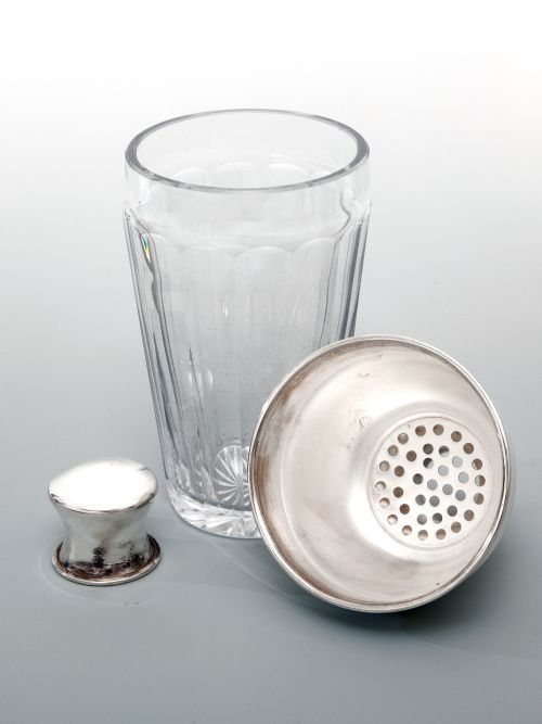 ENGLISH GLASS AND SILVER PLATED THREE SECTION COCKTAIL SHAKER - ADDITIONAL PHOTO 1