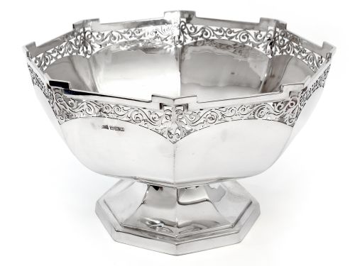 large antique octagonal walker hall silver bowl - CATEGORY: ANTIQUE SILVER - DATED 1910