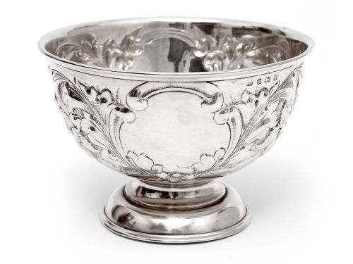 edwardian silver rose bowl embossed with flowers and scrolls - CATEGORY: ANTIQUE SILVER - DATED 1900