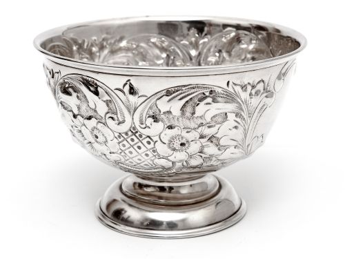 EDWARDIAN SILVER ROSE BOWL EMBOSSED WITH FLOWERS AND SCROLLS - ADDITIONAL PHOTO 1