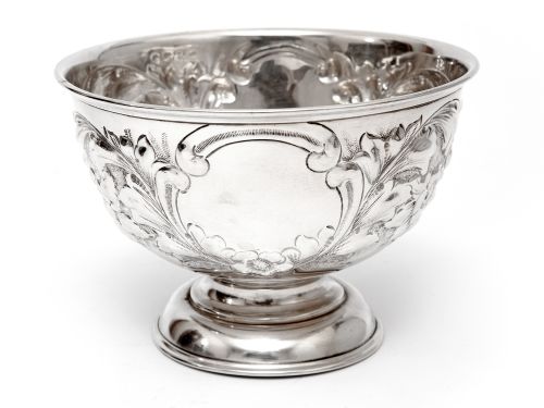 EDWARDIAN SILVER ROSE BOWL EMBOSSED WITH FLOWERS AND SCROLLS - ADDITIONAL PHOTO 3