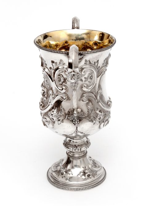VICTORIAN SILVER TWO HANDLE TROPHY CUP CHASED WITH FLOWERS AND SCROLLS - ADDITIONAL PHOTO 1