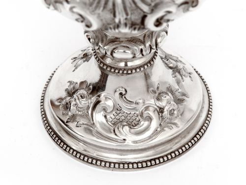 VICTORIAN SILVER TWO HANDLE TROPHY CUP CHASED WITH FLOWERS AND SCROLLS - ADDITIONAL PHOTO 3