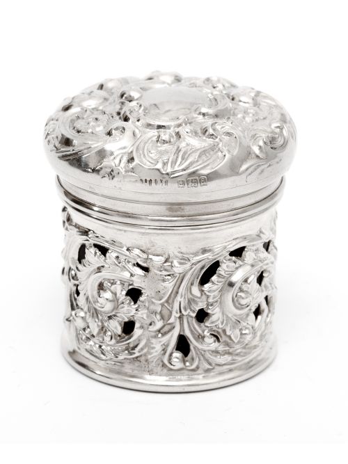 VICTORIAN SILVER DRESSING TABLE JAR WITH A PULL OFF LID AND BRISTOL GREEN GLASS LINER - ADDITIONAL PHOTO 1