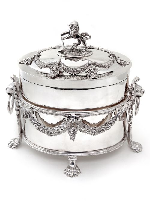 victorian atkin brothers silver plate box with lion finial and removable cast frame - CATEGORY: ANTIQUE SILVER - DATED 1890