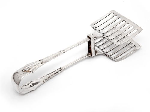 EDWARDIAN SILVER PLATED ASPARAGUS SERVERS WITH AN ALBANY PATTERN HANDLE - ADDITIONAL PHOTO 1