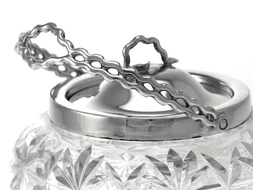 UNUSUAL SHAPE ANTIQUE SILVER PLATED CUT GLASS BISCUIT BARREL - ADDITIONAL PHOTO 4