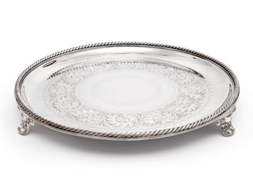 ELKINGTON CO SILVER PLATED 12 SALVER WITH A ROPE STYLE BORDER - ADDITIONAL PHOTO 1
