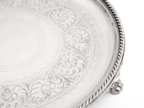ELKINGTON CO SILVER PLATED 12 SALVER WITH A ROPE STYLE BORDER - ADDITIONAL PHOTO 2