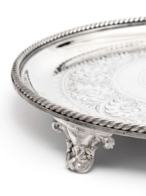 ELKINGTON CO SILVER PLATED 12 SALVER WITH A ROPE STYLE BORDER - ADDITIONAL PHOTO 4