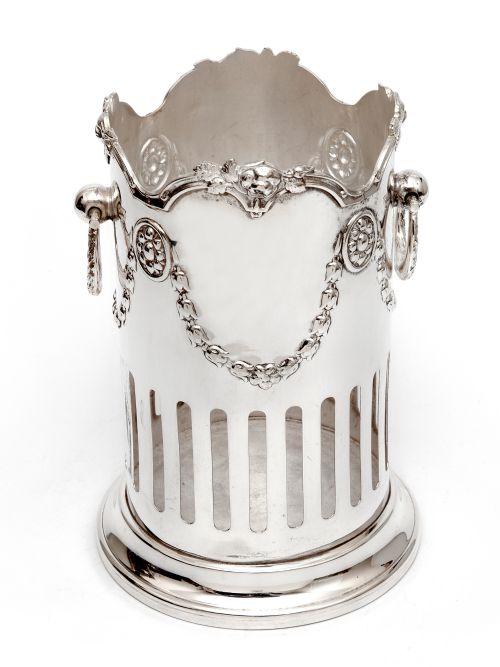 victorian silver plated bottle stand with wreath swing handles - CATEGORY: ANTIQUE SILVER - DATED 1890