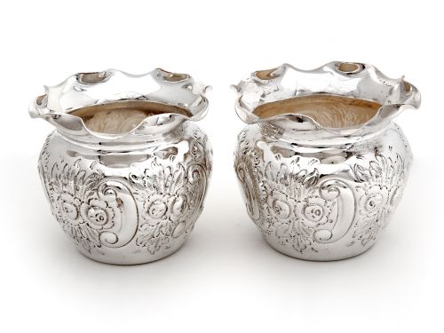 PAIR OF VICTORIAN GLOBE SHAPED SILVER PLATED ON COPPER FLOWER POTS - ADDITIONAL PHOTO 1