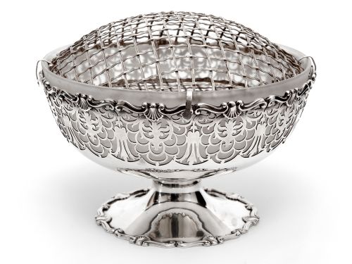 mappin webb silver rose bowl with frosted glass liner and flower grill - CATEGORY: ANTIQUE SILVER - DATED 1920