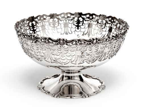 MAPPIN WEBB SILVER ROSE BOWL WITH FROSTED GLASS LINER AND FLOWER GRILL - ADDITIONAL PHOTO 1