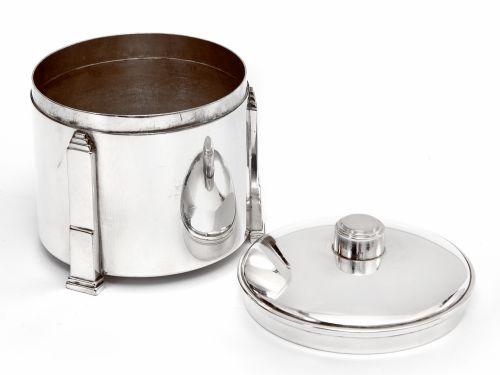 HUKIN HEATH ART DECO STYLE SILVER PLATED JAR WITH THREE APPLIED STEPPED FEE - ADDITIONAL PHOTO 3