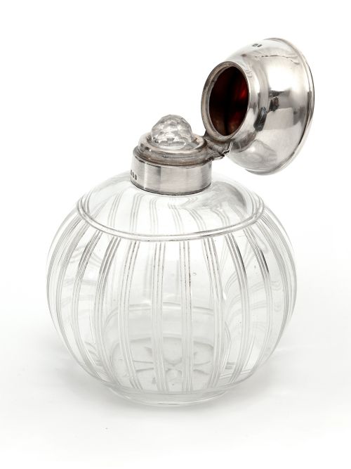 SILVER TOPPED PERFUME BOTTLE WITH A TORTOISESHELL LID AND CLEAR CUT GLASS BODY - ADDITIONAL PHOTO 1