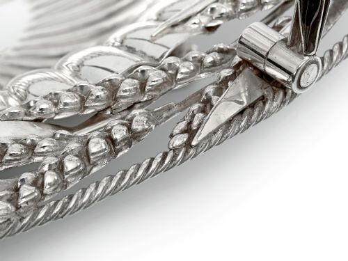 VICTORIAN OVAL SILVER PLATED SWING HANDLE BASKET WITH WHEAT AND ROPE BORDER ON FOUR CAST SCROLL FEET - ADDITIONAL PHOTO 2