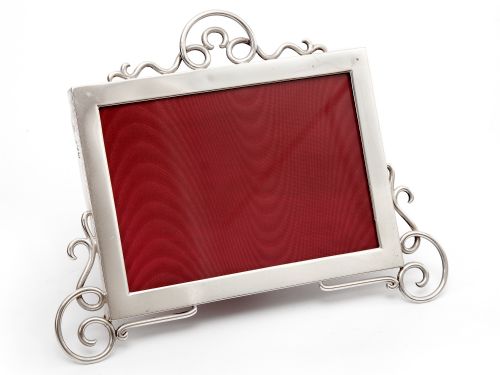 edwardian silver picture photo frame with a plain mount and thick gauge applied scrolling - CATEGORY: ANTIQUE SILVER - DATED 1900