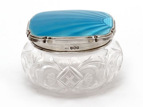 SILVER AND ENAMEL JAR WITH AN ENGINE TURNED BLUE GUILLOCHE ENAMEL LID - ADDITIONAL PHOTO 2