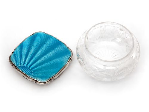SILVER AND ENAMEL JAR WITH AN ENGINE TURNED BLUE GUILLOCHE ENAMEL LID - ADDITIONAL PHOTO 3