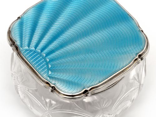SILVER AND ENAMEL JAR WITH AN ENGINE TURNED BLUE GUILLOCHE ENAMEL LID - ADDITIONAL PHOTO 4