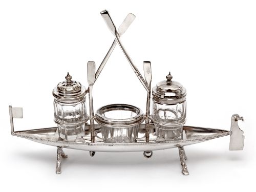 UNUSUAL VICTORIAN SILVER PLATE NOVELTY ROWING BOAT CRUET SET - ADDITIONAL PHOTO 1