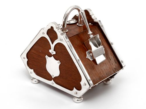 unusual shape victorian oak and silver plated sugar scuttle - CATEGORY: ANTIQUE FIREPLACES - DATED 1890