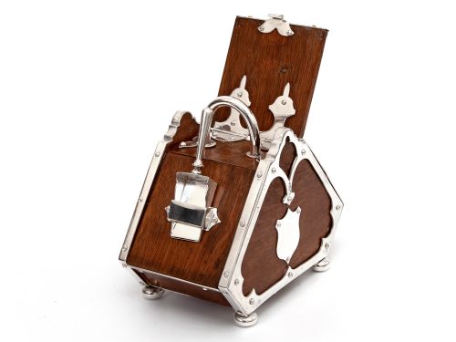 UNUSUAL SHAPE VICTORIAN OAK AND SILVER PLATED SUGAR SCUTTLE - ADDITIONAL PHOTO 6