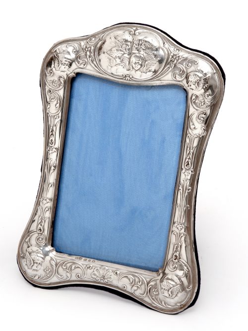 victorian silver photo or picture frame embossed with reynolds style cherubs - CATEGORY: ANTIQUE SILVER - DATED 1890